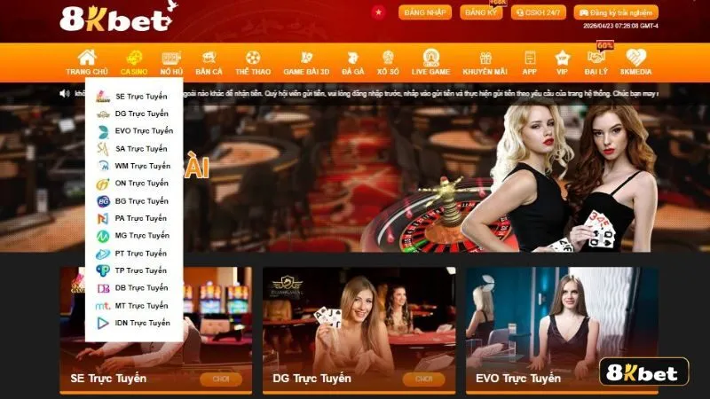 Khám phá các sảnh cược đình đám tại Casino 8KBET